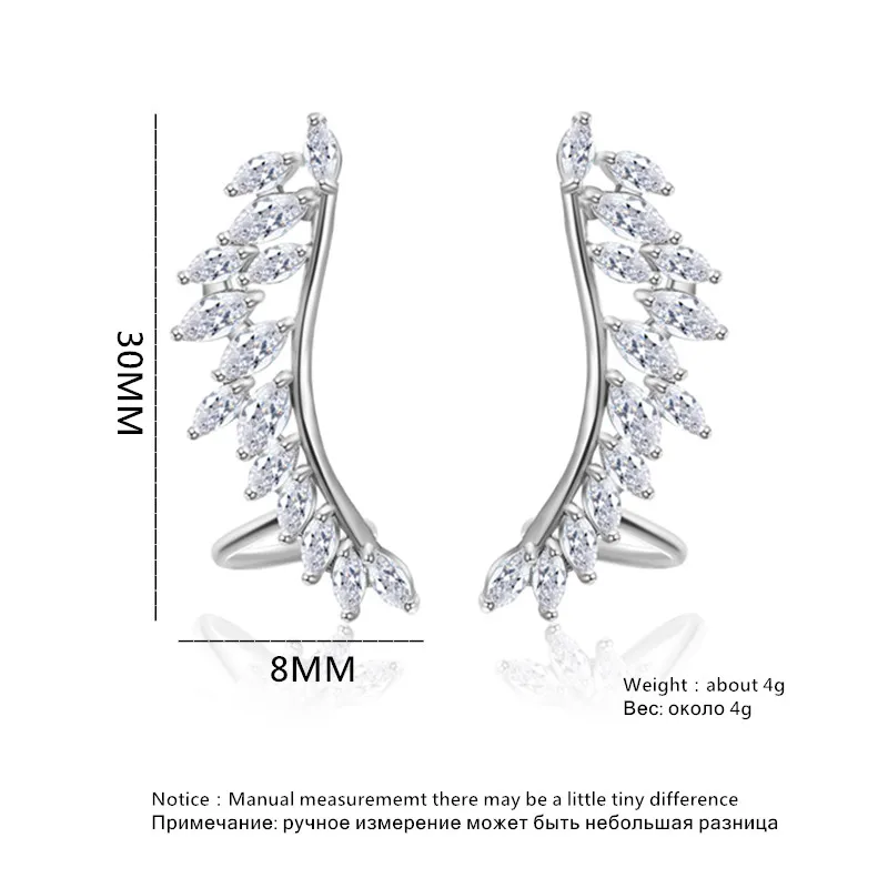UILZ модные серьги клипсы в форме пера с кристаллами для женщин ювелирное изделие