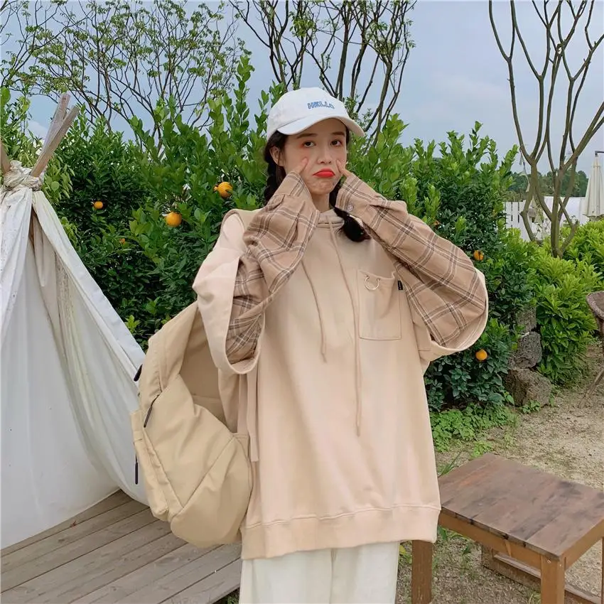 

HED Sweatshirt Women Autumn Fashion Loose Women Hoodies Women Cotton Long Sleeve Top Streetwear Splicing Hoody