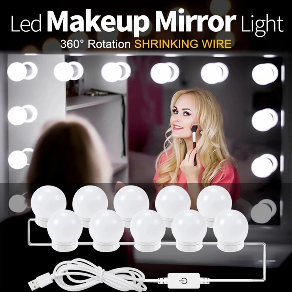 

5V LED Makeup Mirror Lamp Bulb Hollywood Makeup Vanity Lights USB Wall Light 2/6/10/14pcs Dimmable Dressing Table Lighting Lamp