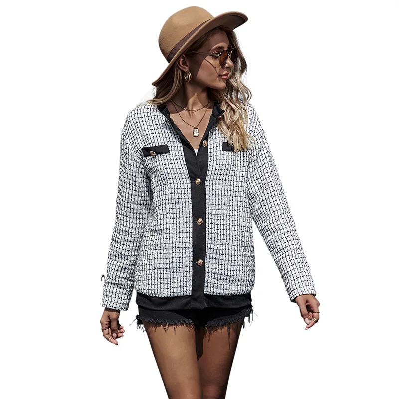 

Women's Plaid single breasted V-Neck long sleeve jacket