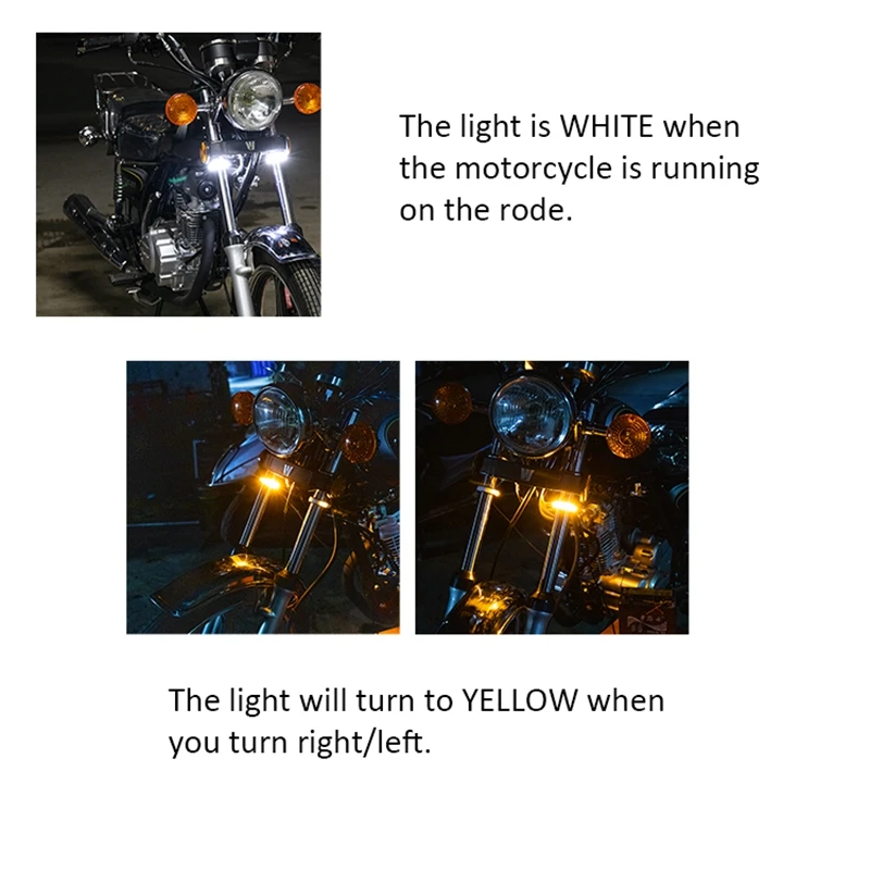 

2Pcs Motorcycle Brake Bright Amber LED Front Fork Turn Sianal Light LED Turn Signal DRL Tail Light Strips