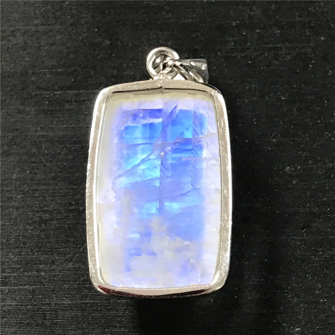 

Top Natural Blue Light Moonstone Pendant Silver Sterling For Women Man Crystal 22x14x8mm Beads Healing Luck Stone Jewelry AAAAA