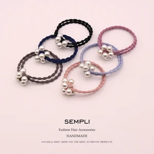Резинки для волос Sempli для девочек, нейлоновые эластичные зажимы для волос ручной работы, с бантом и жемчужинами, диадема, цветочные аксессуары