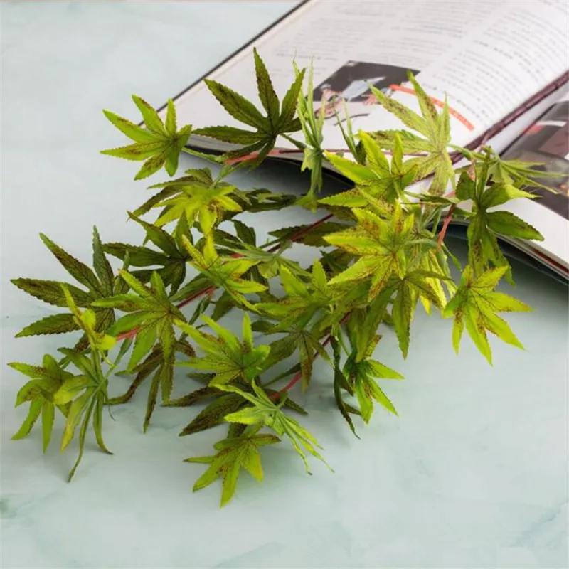 Одна шелковая Осенняя цветная серия стебли кленовых листьев имитация осенних