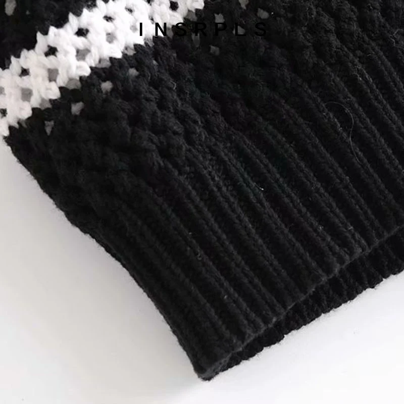 

INSRPLS Women Fashion Patchwork Striped Loose Knitted Vest Sweater Vintage V Neck Sleeveless Female Waistcoat Chic Tops