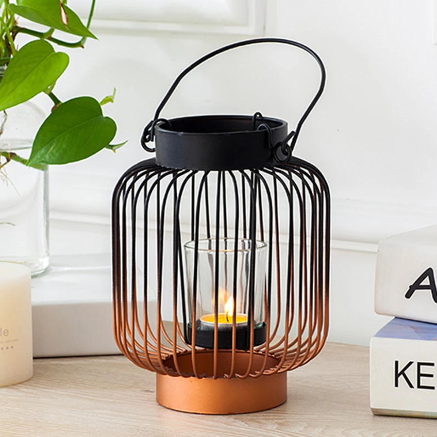 Скандинавский черный подсвечник металлический геометрический ветровая лампа