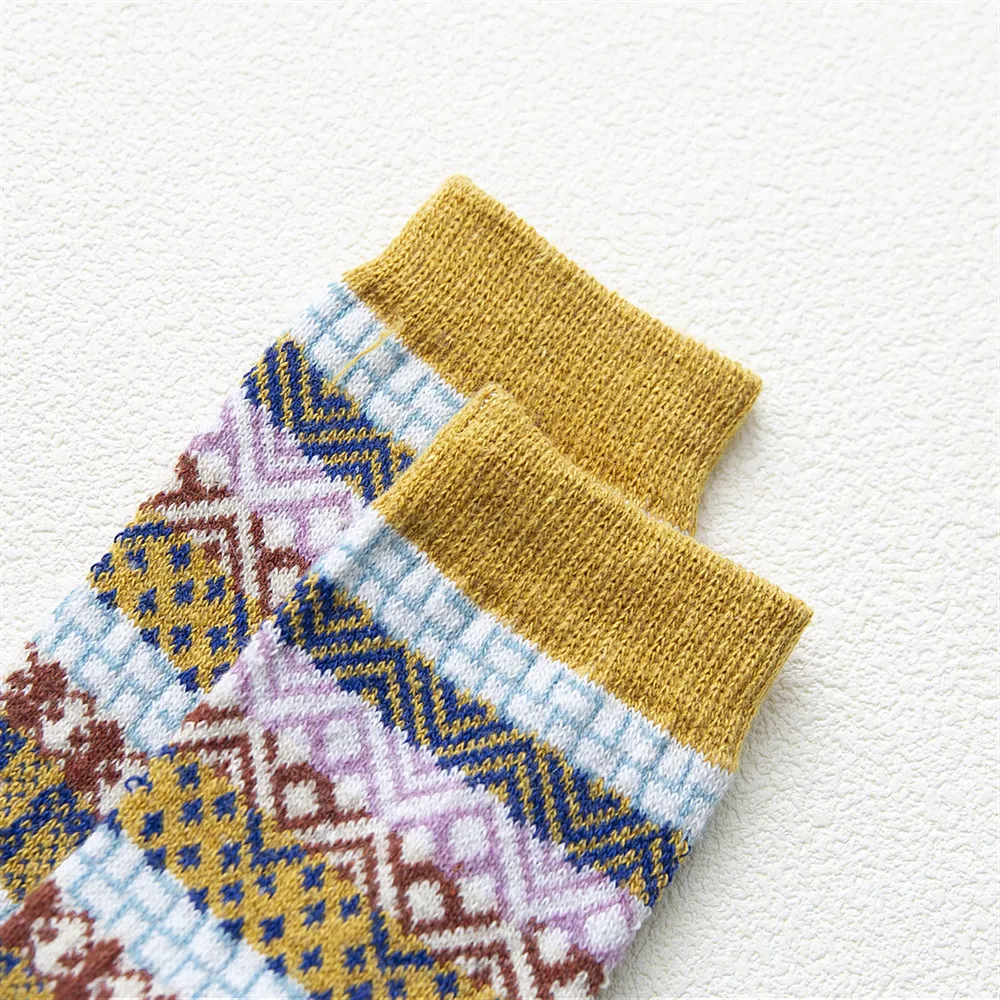 5 Pairs Wool Socks Multicolor Fashion Warm Wool Cotton Knit Thick Winter Crew Socks for Women