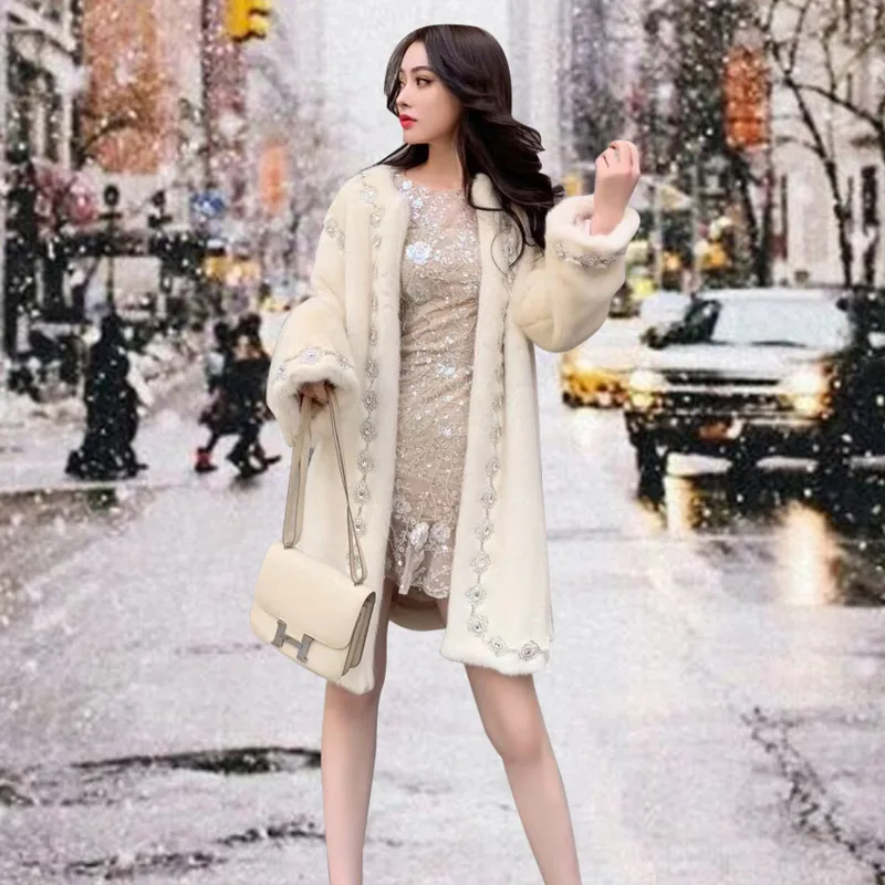 

SHENGPALAE Embroidered Sequin Dress Women's Round Neck Sexy Solid Color Sim Fit Long Sleeve Above Knee Female Party Dresses