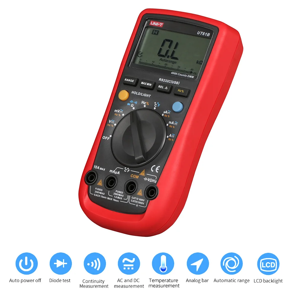 UNI-T UT61B Цифровые мультиметры True RMS автоматический выбор диапазона хранение данных