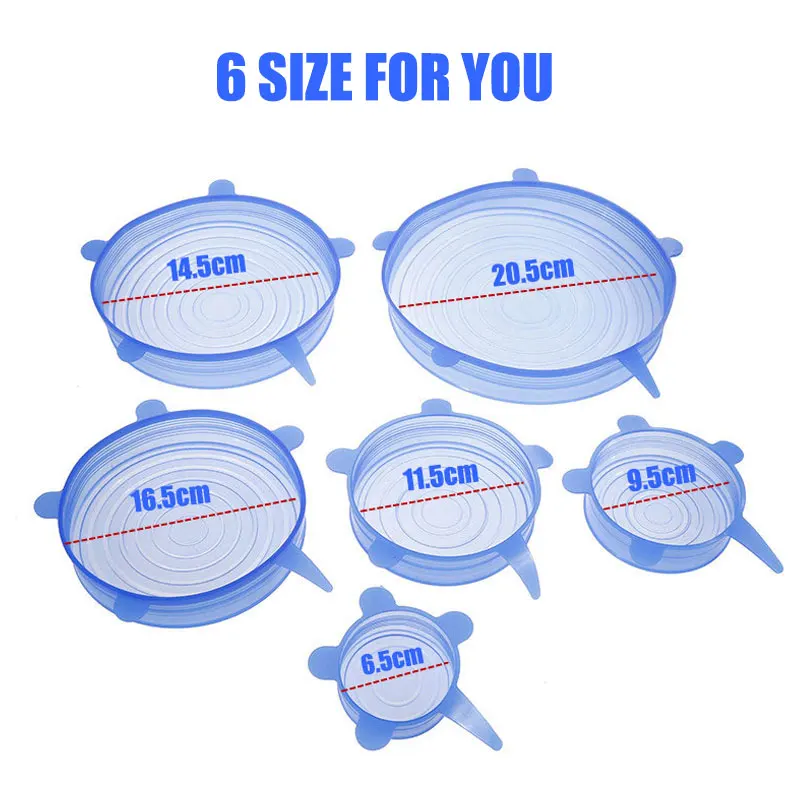 6 шт. универсальные силиконовые растягивающиеся крышки для кухонной