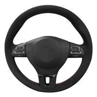 car steering wheel cover soft black genuine leather suede for volkswagen vw tiguan golf plus passat cc touran passat alltrack