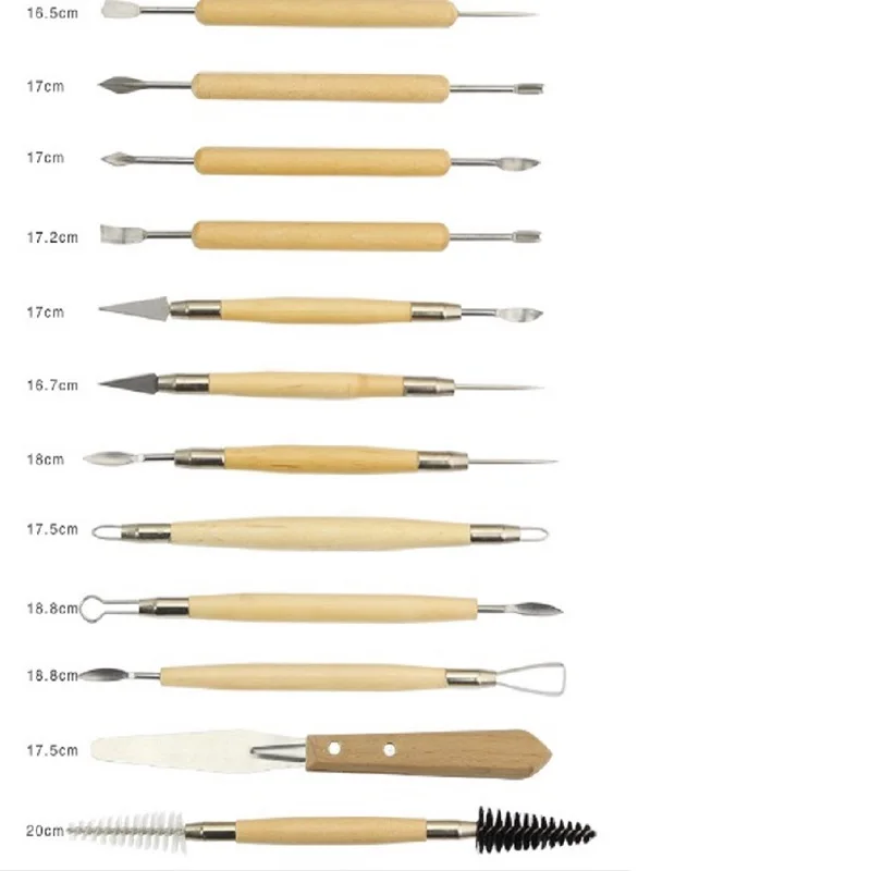 Набор инструментов для скульптуры из полимерной глины: 22 шт., с резцами различной формы и деревянными ручками.