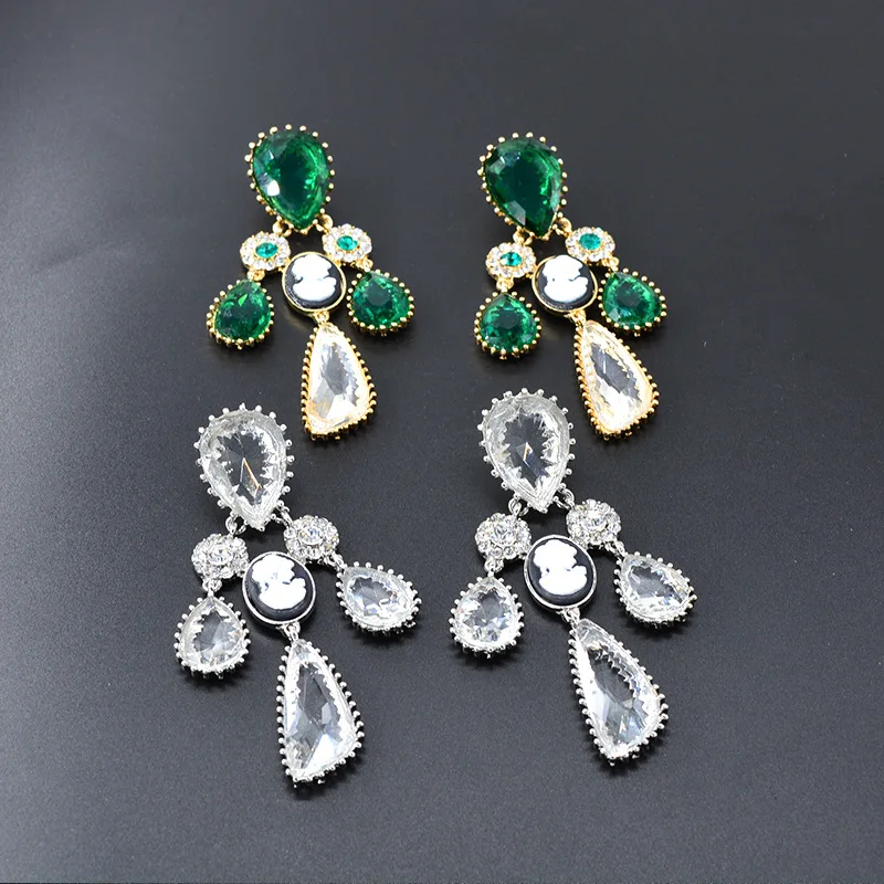 2020 Women Fashion Baroque green Crystal Tassel Earrings Water drop Vintage Statement Dangle Wedding Party Jewelry Gift | Украшения и