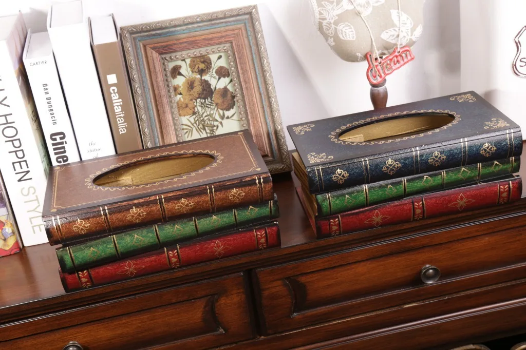 Коробка для салфеток в форме книги стиле ретро креативная деревянная коробка