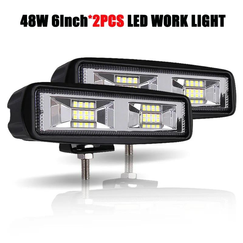 2PCS 48W 6 Inch Автомобильный светильник 48 Вт 6 дюймов 12 Вольт Светодиодный светильник бар внедорожный Грузовик Лодка Барра светодиодный светильник ing 4x4 аксессуары светодиодный рабочий светильник - Цвет: 2PCS 48W 6 Inch