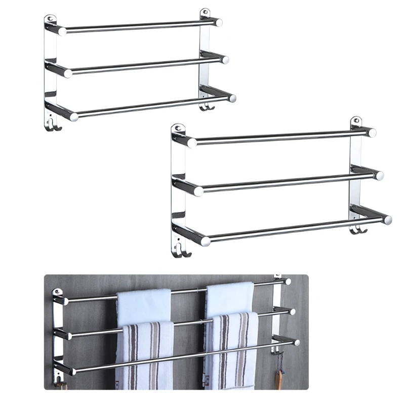

Stretchable Adjustable Stainless Steel Towel Bar 3-Tier Flexable Bathroom Rack Wall-Mounted Hand Towel Dish Cloths Hanger