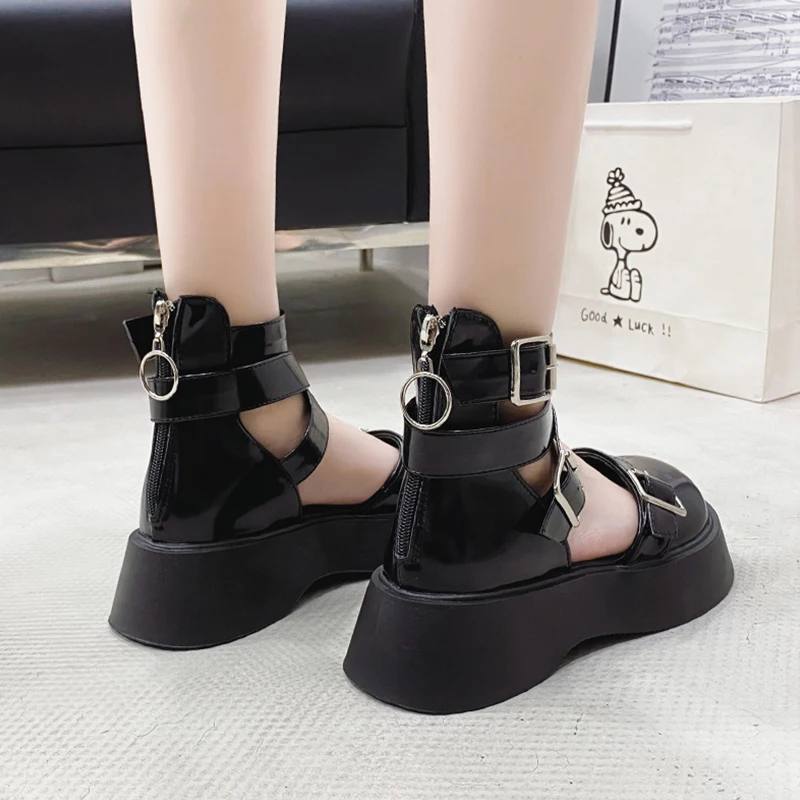 

Korean Shoes Round Toe British Style Female Footwear Casual Sneaker Black Flats Clogs Platform 2021 Preppy Dress Creepers Mary J