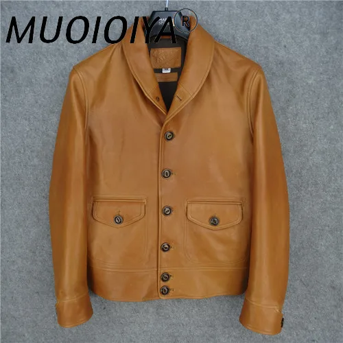 

MUOIOYIA Genuine Leather Jacket Men Clothng 2022 Yellow Sheepskin Mens Coat Black Horsehide Clothes Male Chaqueta Hombre LXR505