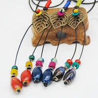 leaves ethnic style handmade ceramic bead long pendant necklace n259