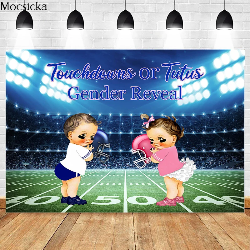 

Mocsicka Gender Reveal Photography Background Football Stadium Rugby Decoration Props Red Team Blue Team Photo Backdrop Studio