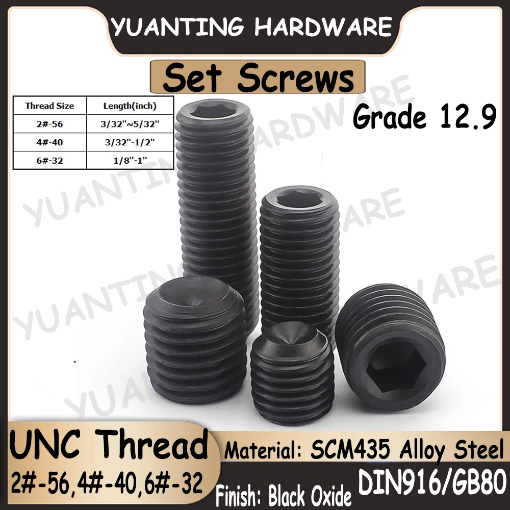 

20Pcs DIN916 GB80 2#-56 4#-40 6#-32 UNC Thread Grade 12.9 Alloy Steel Hexagon Socket Set Screws With Cup Point Headless Screws