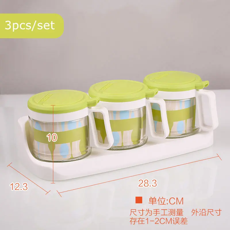 3pcs a set Green Прозрачная стойка для приправ, горшки для специй, контейнерная приправа, баночки-Соусники, Соусники, кувшин для сахара с крышкой, Домашний Органайзер - Цвет: 3pcs a set Green
