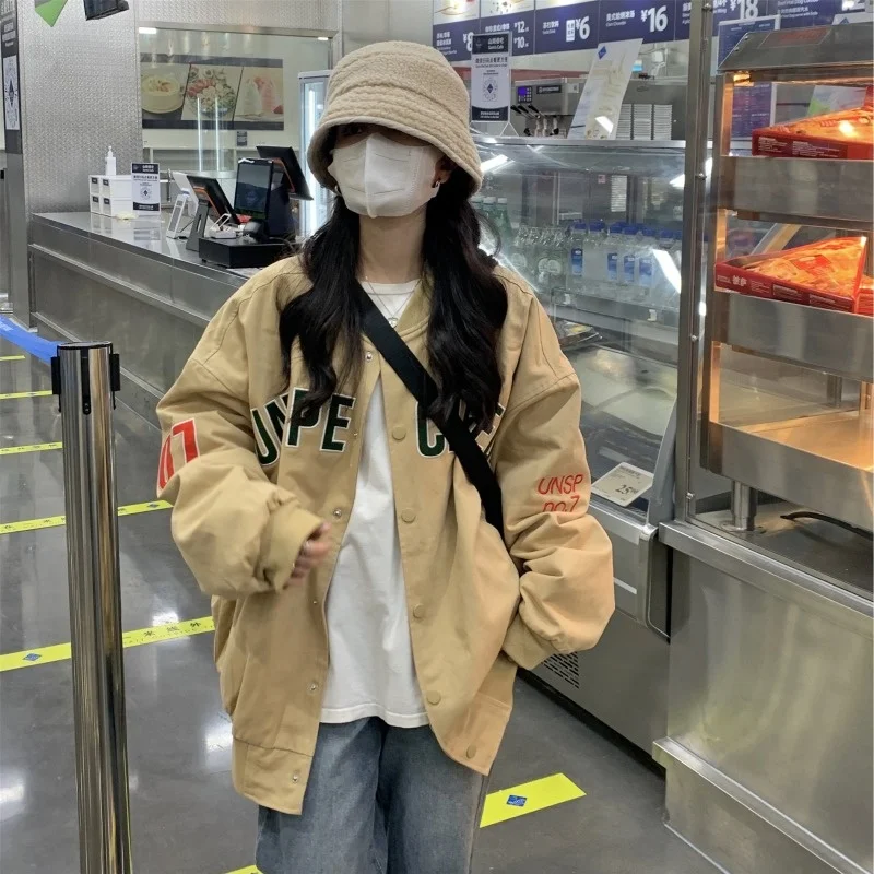 

Женская осенне-зимняя свободная Корейская универсальная куртка цвета хаки в американском стиле