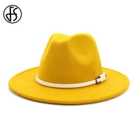 fs summer men yellow jazz hat wide brim woman fedoras vintage church hats for women elegant with white leather belt sombrero cap