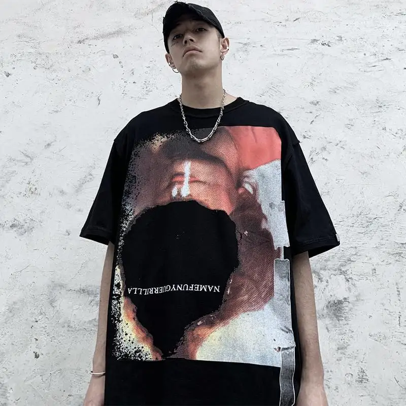 

2021 Summer Hip Hop Tshirt Streetwear Men Casual Gothic Tops Summer Half Sleeve T Shirt Fashion Tops Tee Cool Japan Tshirt Male