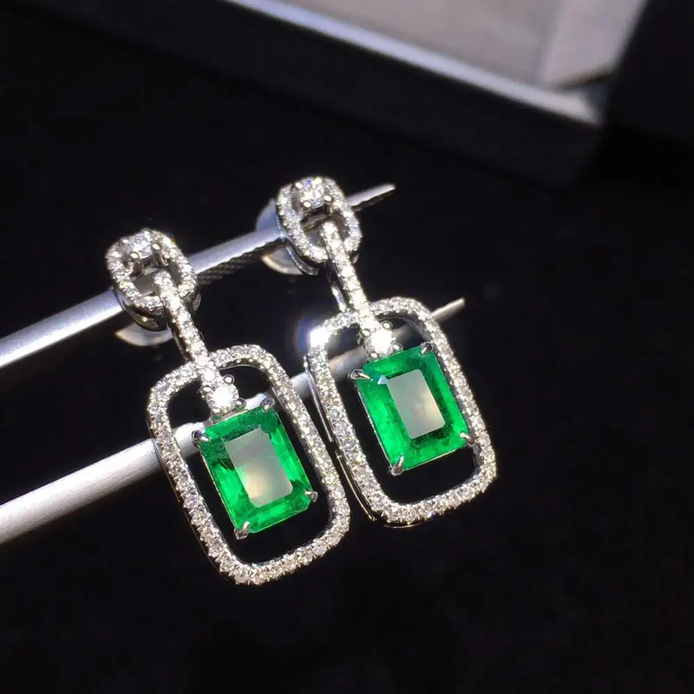 Серьги-подвески женские из золота 18 карат с изумрудом 1 96 карата | Украшения и