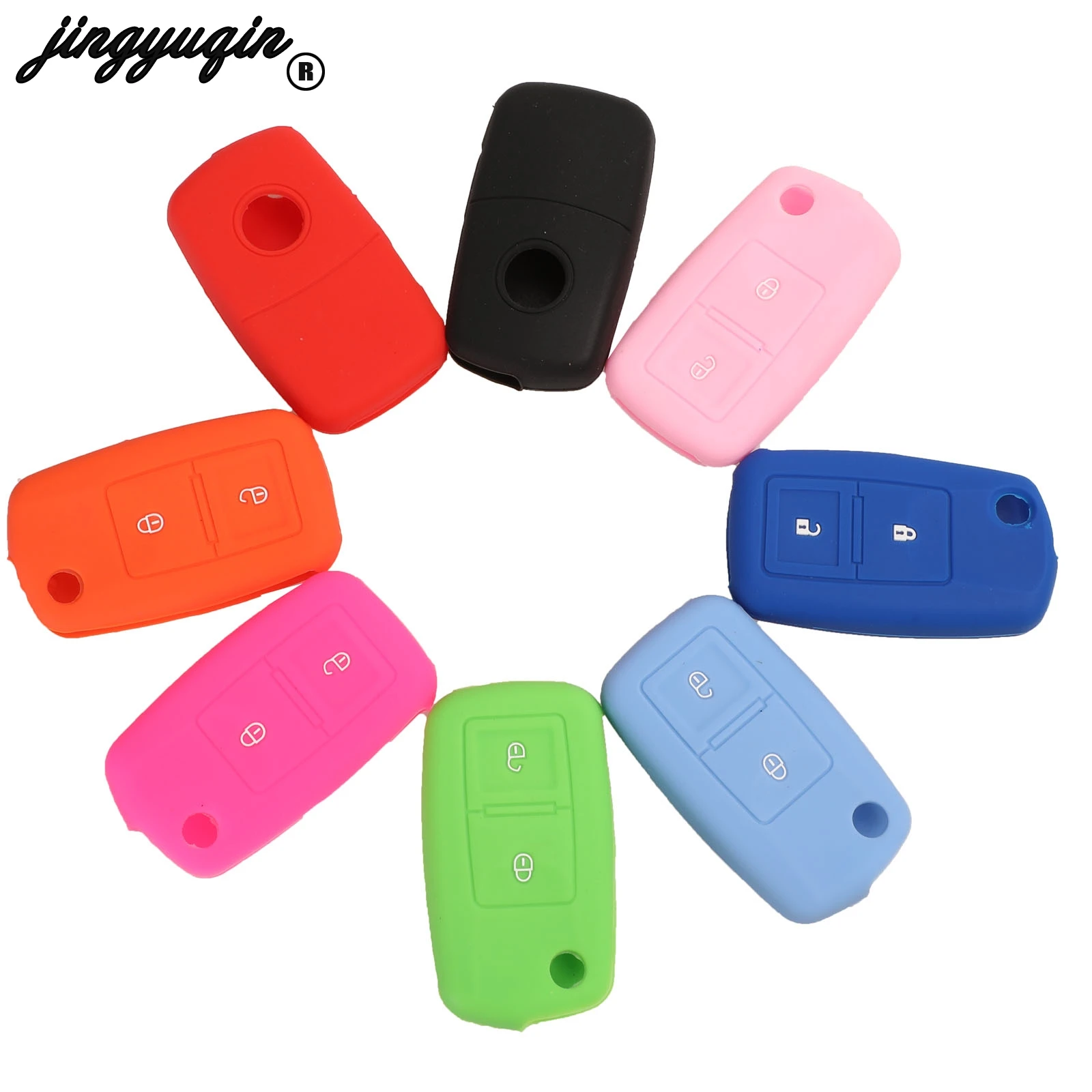 

jingyuqin 2 Buttons Car Key Case Key Cover FOB For Volkswagen VW Amarok Polo Golf MK4 Bora Jetta Altea Alhambra Car-styling