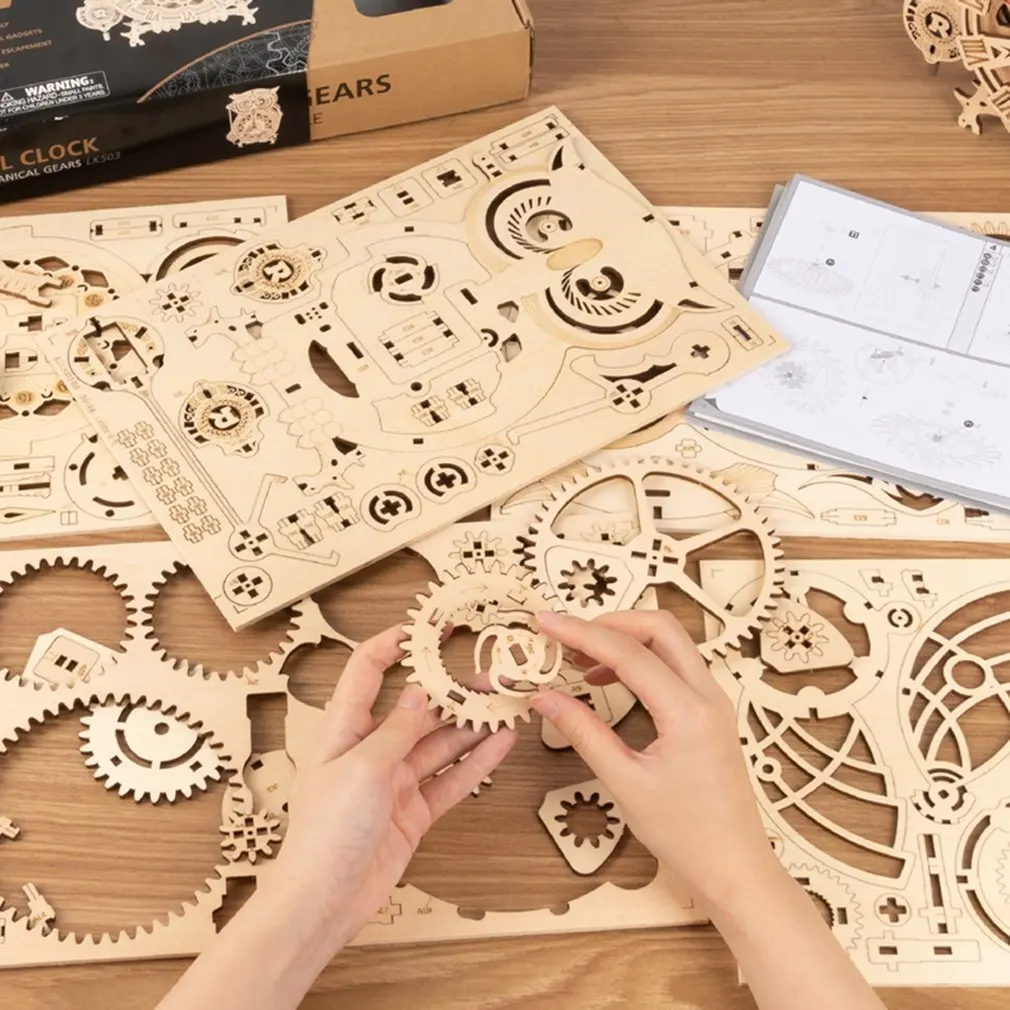 161pcs Creative DIY 3D Owl Clock Wooden Model Building Block Kits Assembly Toy Gift for Children Adult | Игрушки и хобби