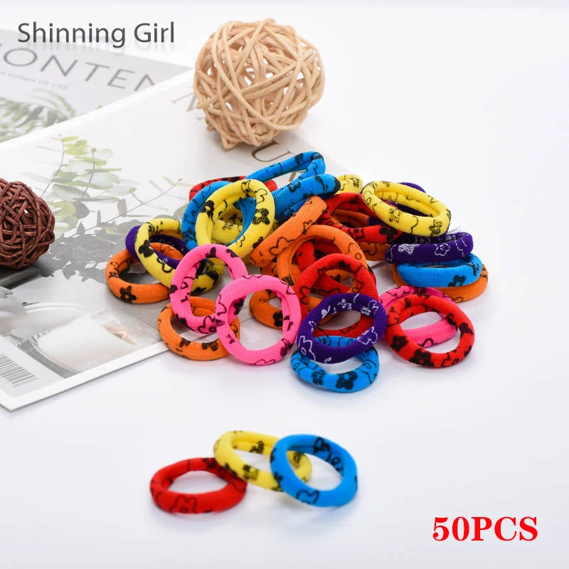 FlowerColorful-50pcs 30 шт./50 шт., бесшовная Детская резинка для волос для девочек, эластичная резинка для волос, резинка для головы, держатель для волос, аксессуары для волос для детей - Окраска металла: FlowerColorful-50pcs