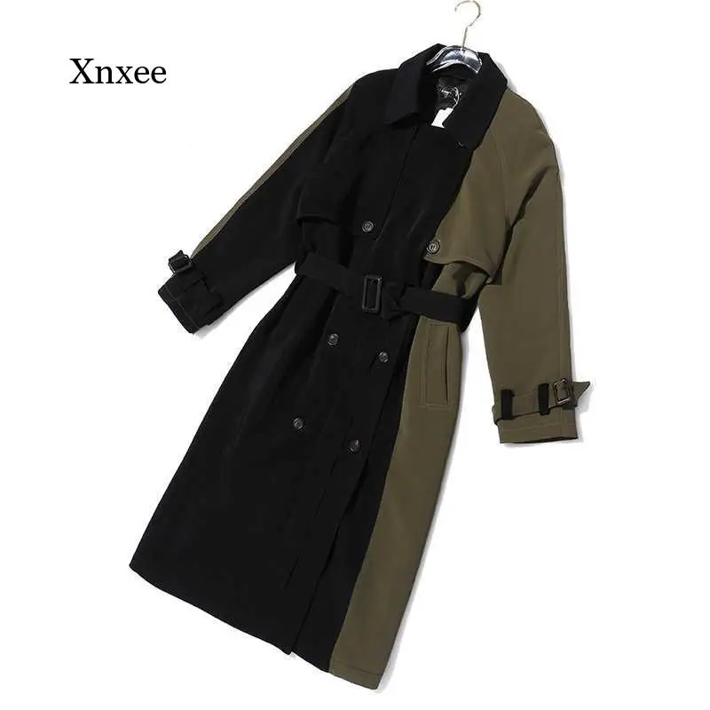 2022 Women Windbreaker Black Contrast Color Trench New Lapel Long Sleeve Loose Tops Fit Windbreaker Fashion Spring Autumn Coat