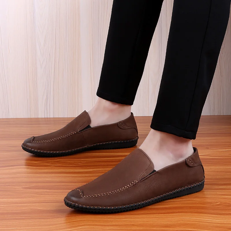 Men Fashion shoes Genuine Leather Casual Loafers Soft Comfortable Breathable Flats Shoes slip on Lightweigh Moccasins | Обувь