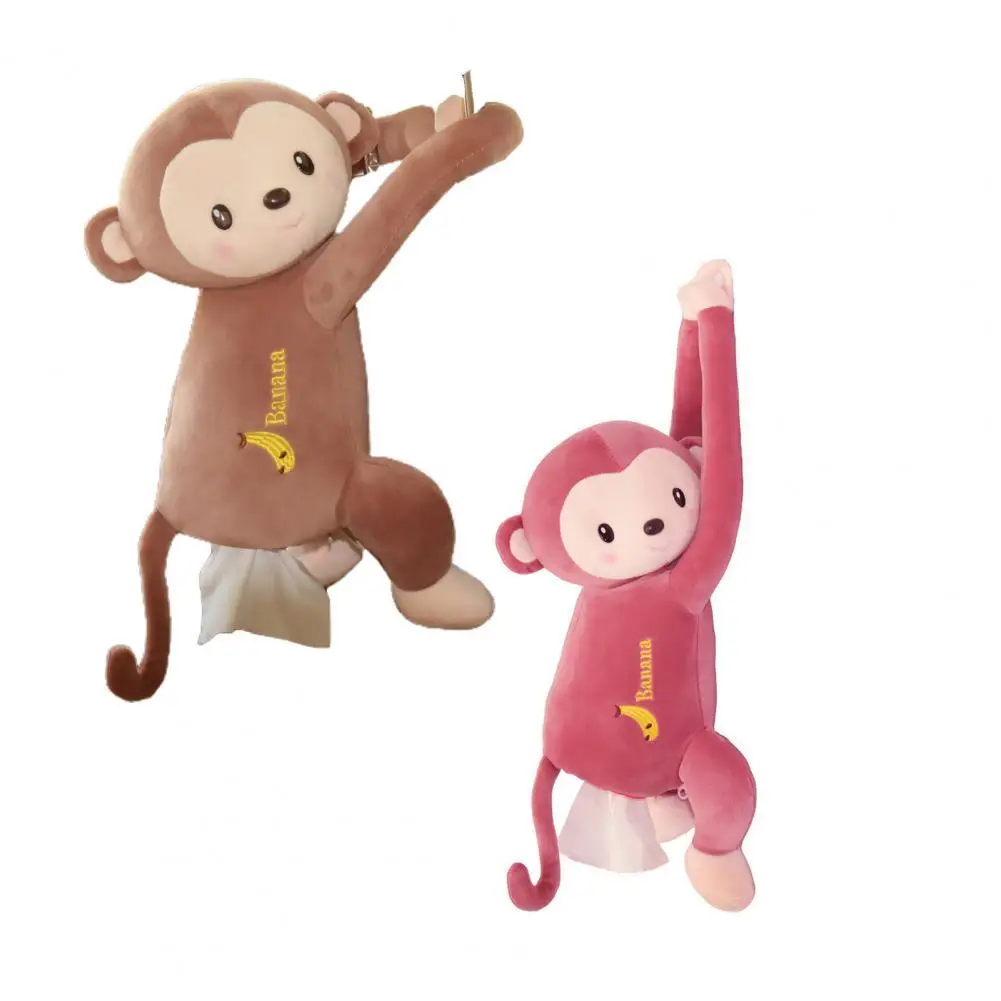 

Car Tissue Box Plush Monkey Hanging Type Cute Creative Tissue Case Holder for Home Car