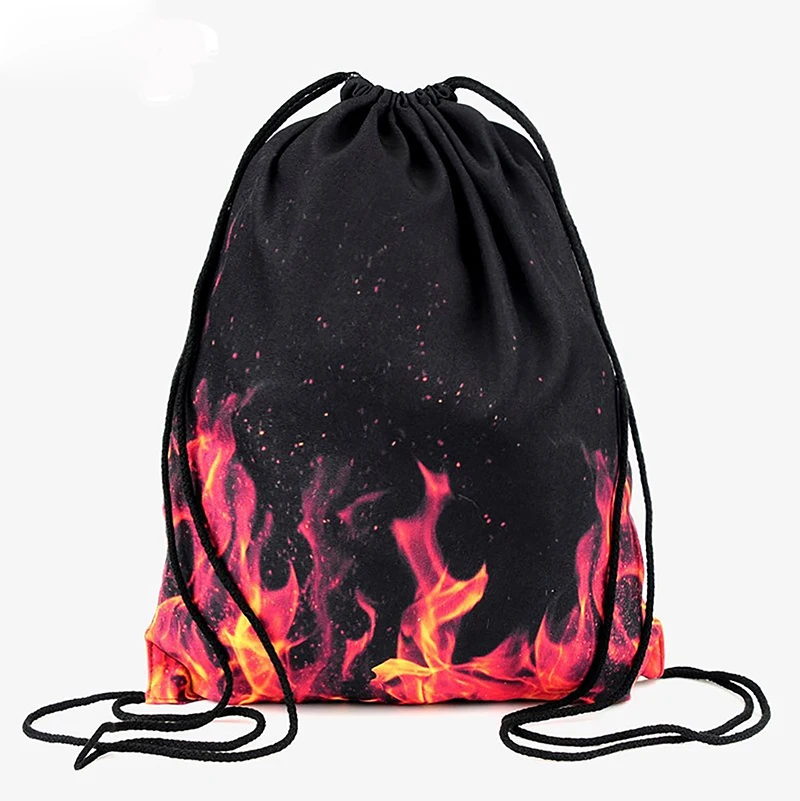 

backpack drawstring BAGS drawstring fashion 3D printing fire travel softback men bags unisex Women's shoulder bag knapsack new