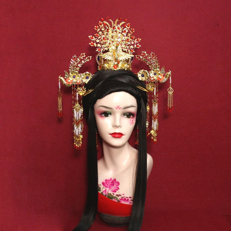 Тиара с длинными волосами голубая перегородчатая императрица Фоникс тиара для