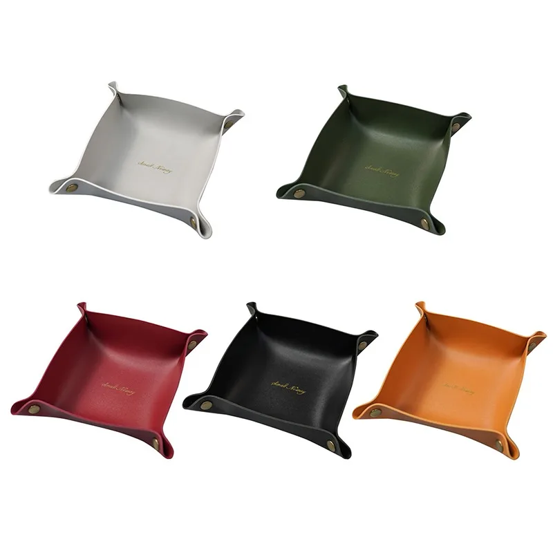 

Desktop Storage Tray Leather Key Plate Home Decoration Dice Tray key Wallet Coins PU leather folding Storage Box Wholesale