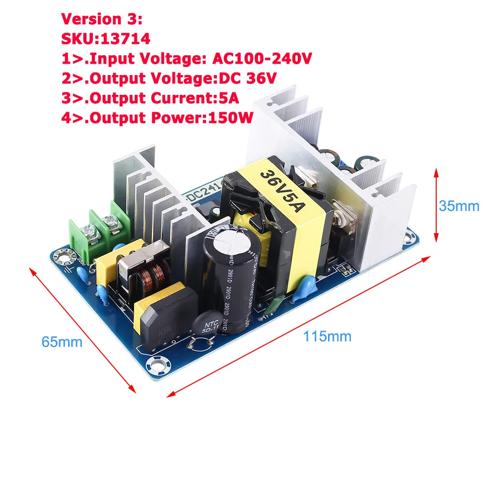 5A 150W AC-DC преобразователь 110 В 220 В до 12 в 24 в 36 в двойной выходной изоляционный импульсный модуль питания Регулируемый понижающий модуль - Цвет: 5A 150W
