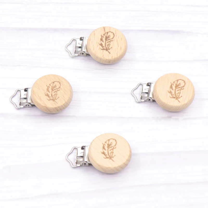 Pinzas de madera de haya Natural para chupete, Clips para chupete, accesorio para chupete, 5 uds.-2