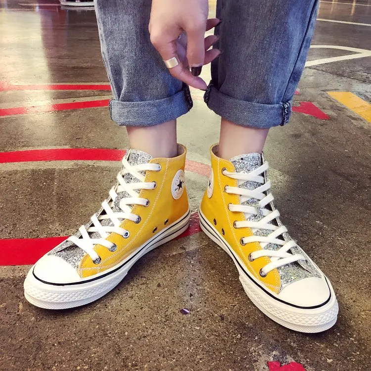 Женские Модные холщовые шнурки на шнуровке; Zapatillas; прогулочные женские туфли на плоской подошве; повседневные туфли с блестками; C125