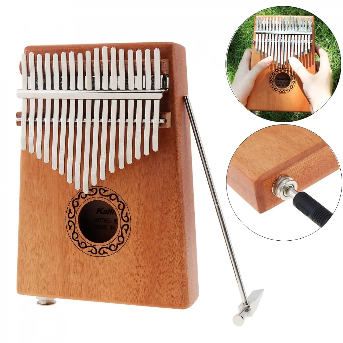 

17 Key Electroacoustic Kalimba Single Board Mahogany Thumb Piano Mbira Mini Keyboard Instrument with Complete Accessories Hot
