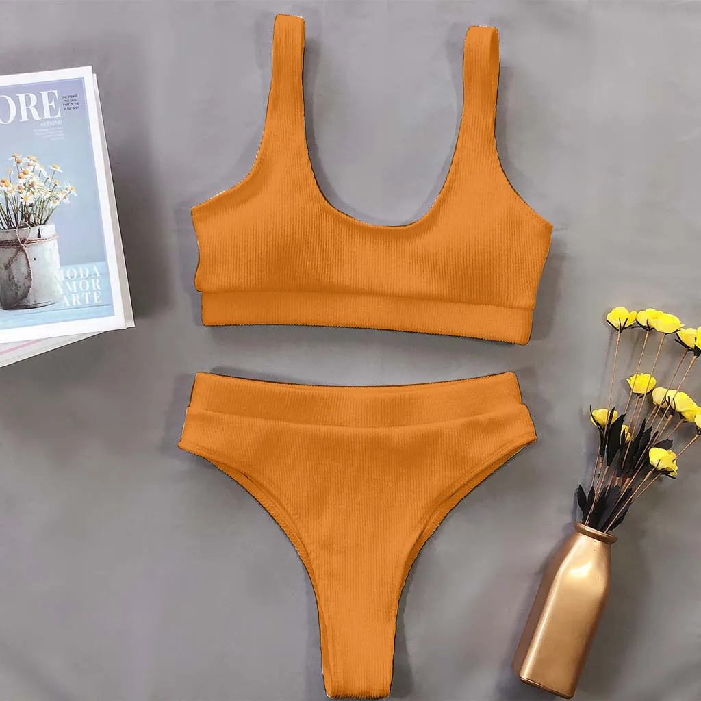 

Новинка 2020, женские бикини, комплект бикини с эффектом пуш-ап, Желтое Бикини, спортивный купальный костюм, сексуальная однотонная одежда, пл...
