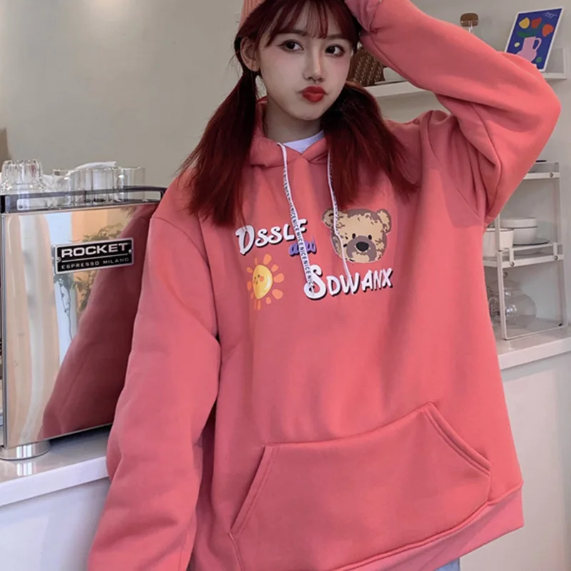

Japanese classic vintage hooded sweater women autumn winter loose ins languid Hong Kong Style coat top fashion