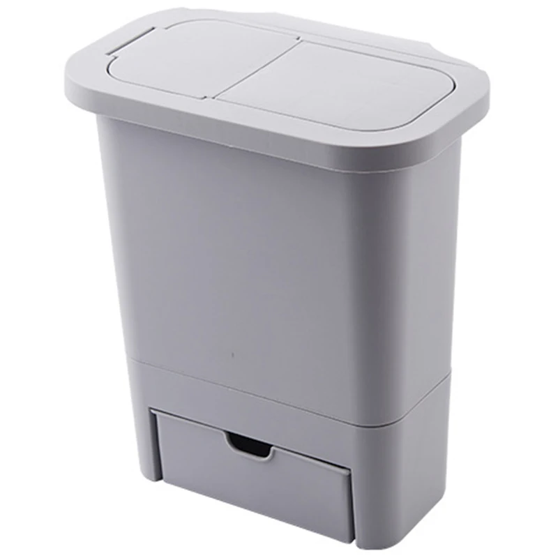 Kitchen Cabinet Door Hanging Trash Can with Lid Wall-Mounted Waste Baskets Push-Top Garbage Bin Rubbish Container Grey | Дом и сад