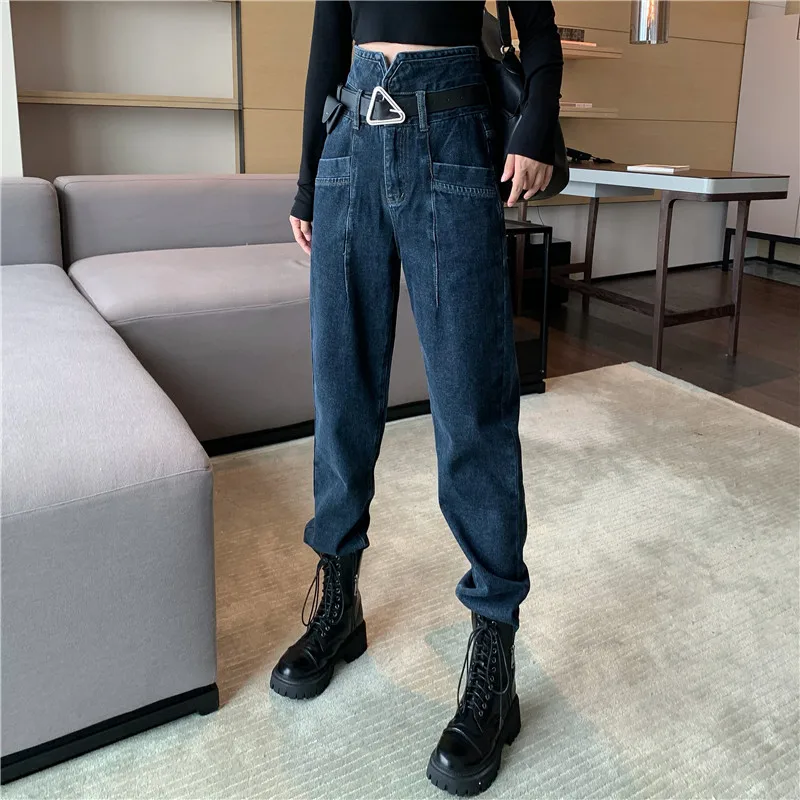 

Autumn Winter Retro Hong Kong Style Elegant Jeans Children 2020 New Style High Waist Loose and Slimming Korean-style