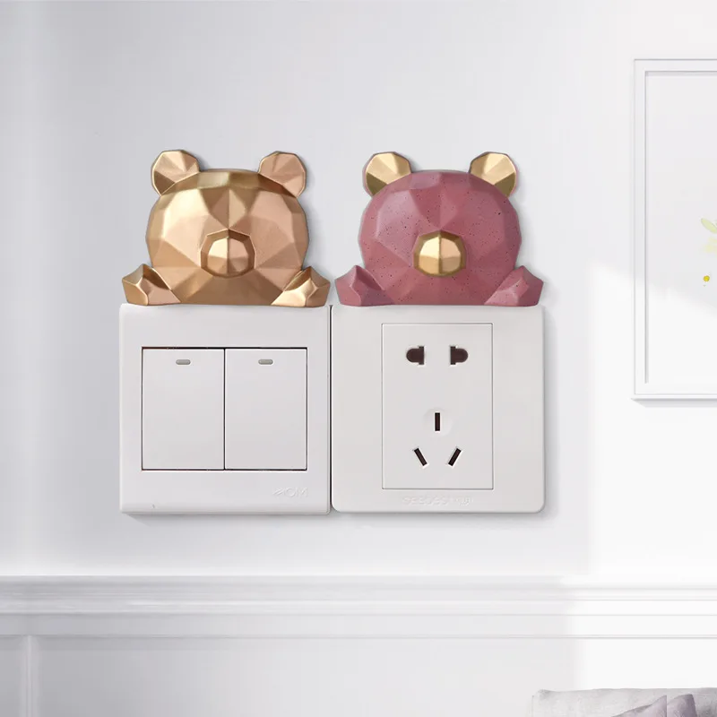 

Nordic Style 3D Creative Cartoon Resin Switch Paste Living Room Bedroom Wall Decorations Socket Protector Switch Cover 1Piece