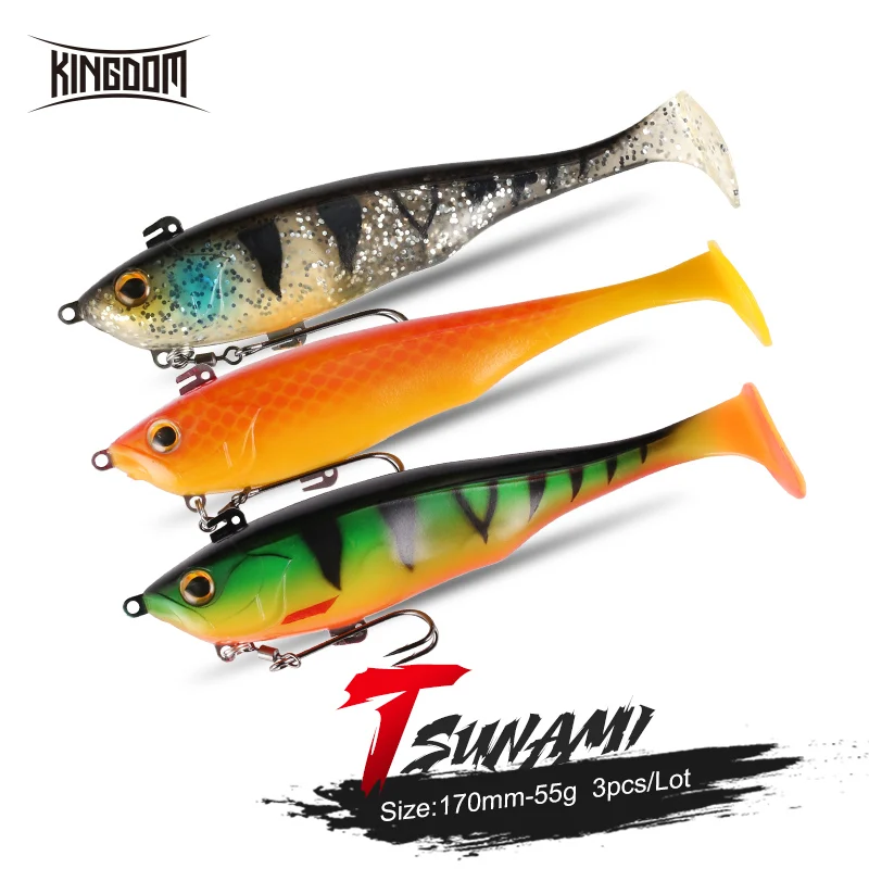 Kingdom High Quality Sinking Soft Baits Swim Shad Fishing Lures 170mm 55g Sensitive T-tail Good Action Saltwater Swimbait Bass