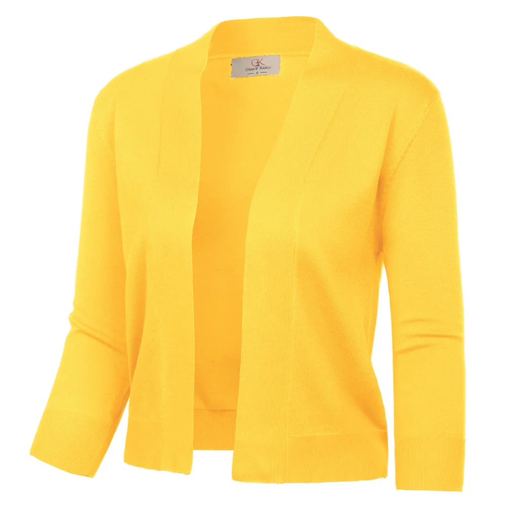 

jacket Women shrug 3/4 Sleeve Opening Front bolero solid slim autumn spring ladies elegant Cropped Length Knitting Coat Tops